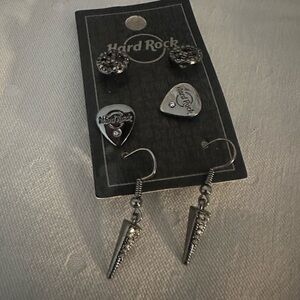 Hard Rock Cafe Peace guitar pick earrings trio